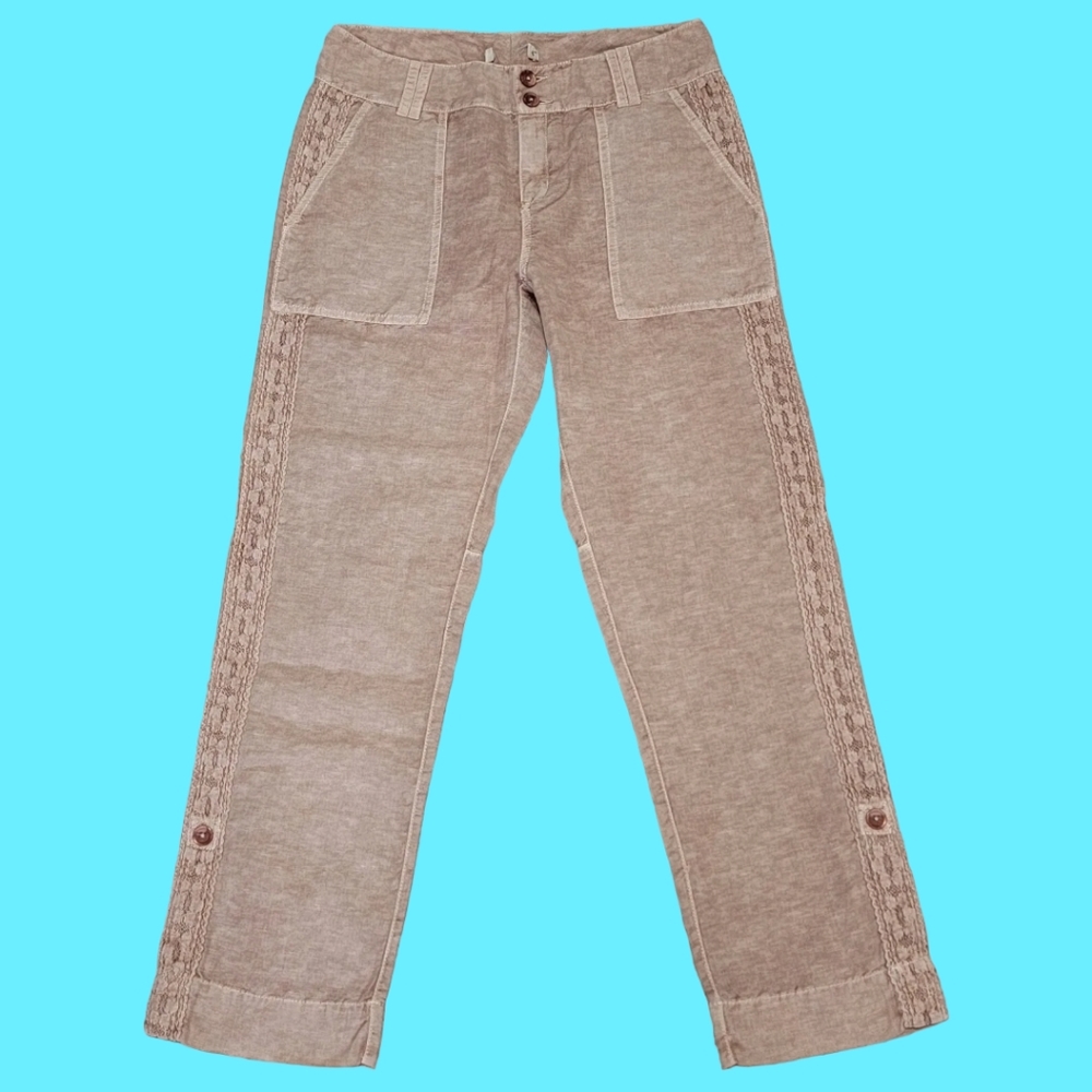 Sundance Women's Linen Blend Organia Lace Cottagecore Boho Pants Size 14
